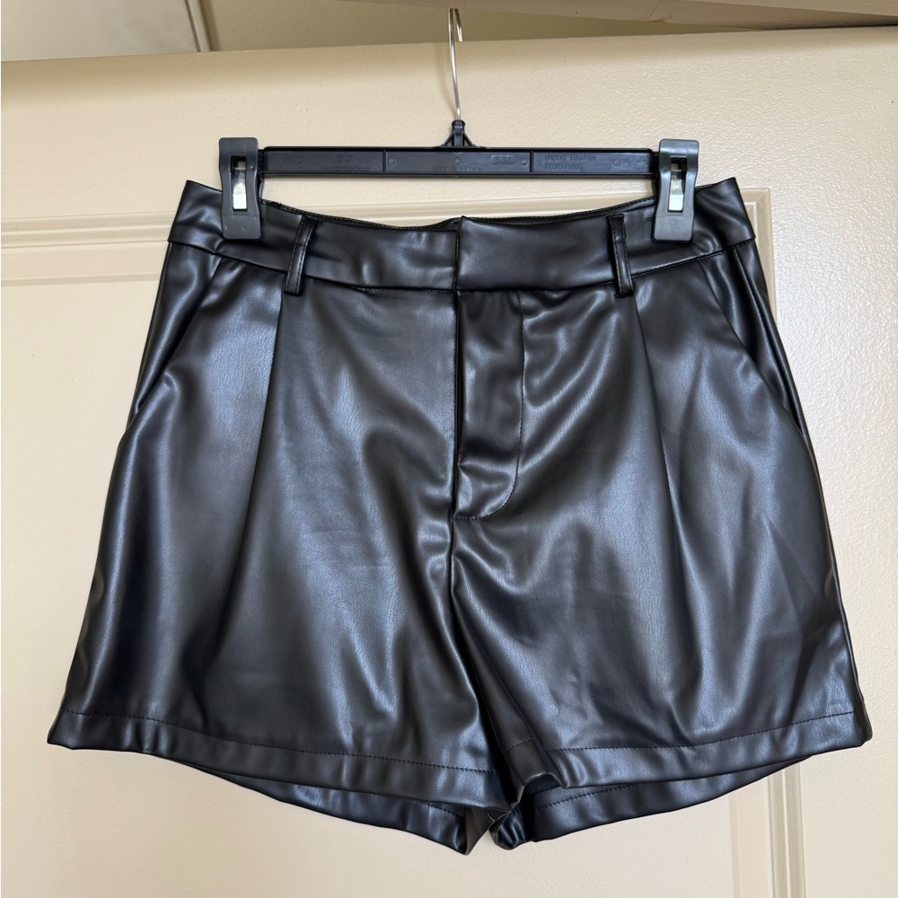 Faux Leather Black Women's Shorts